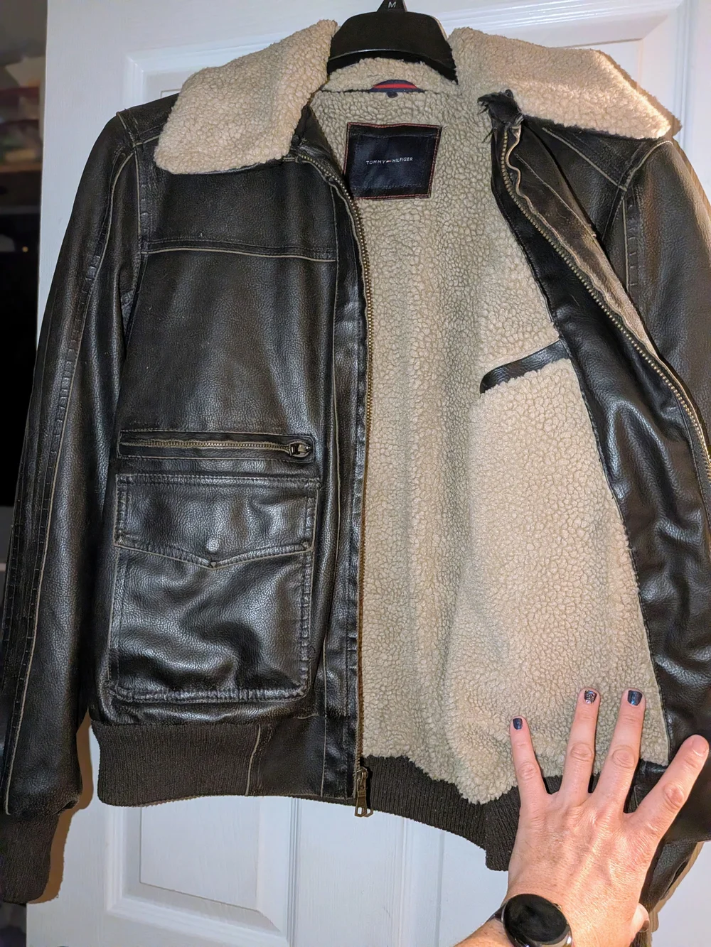 Tommy Hilfiger Dark Brown Bomber Jacket with Removable Faux Fur Collar